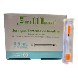 Sensi Medical 100 Jeringas Para Insulina Sensimedical 31g X 8mm 0.5ml Capacidad en volumen 0.5 mL