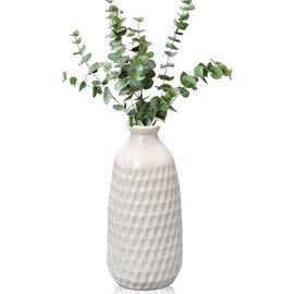 White Ceramic Vase for Decor, 9" Boho Vase for Flower, Pottery Bud Vase Modern Decorative Dried Flower Vase for Home Decor Accents