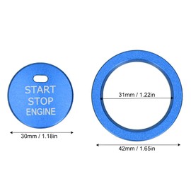 Fydun Engine Start Ring Stickers, 2 Pcs Aluminum Alloy Engine Start Stop Button Trim Cover Key Ignition Starter And Knob Ring For Car Interior(Blue)