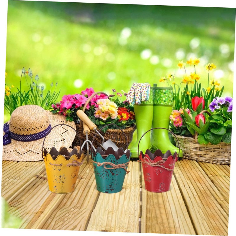 Levemolo 1pc Retro Wavy Flower Bucket Durable Iron Flowerpot with