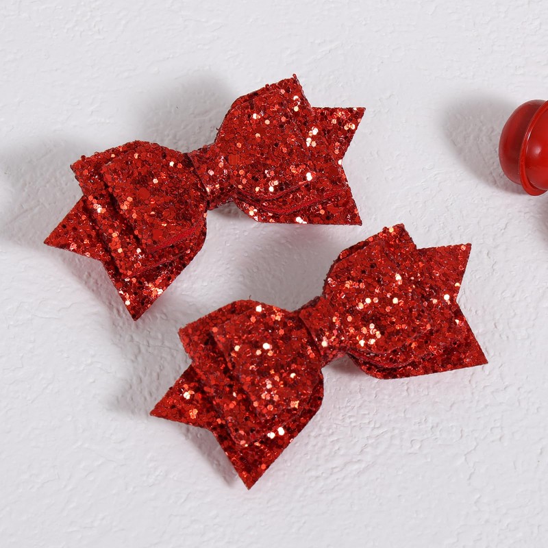 3in Glitter Christmas Red Sequin Cheer Bow Alligator Clip for