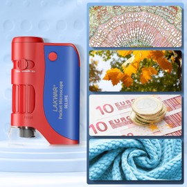 60x-120x Mini Pocket Microscope for Kids Adults, Portable Handheld Microscope with 5 Microscope Slides, Miniscope for Kids Adults Science Lab (Red&Blue)