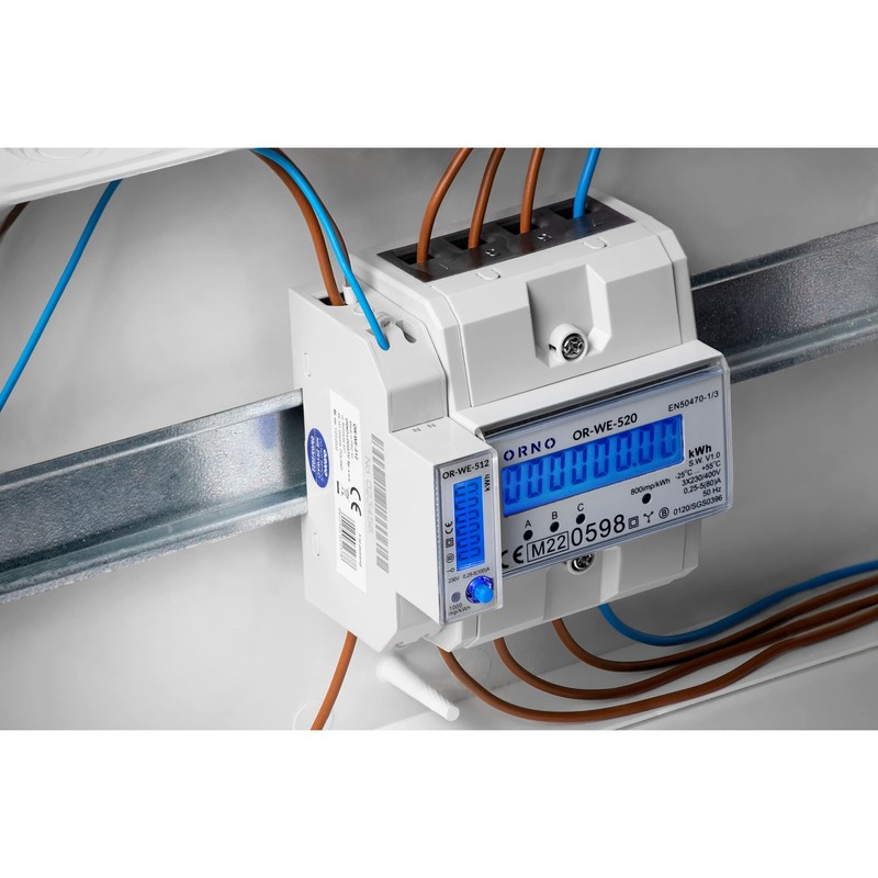 ORNO OR-WE-517 Multi-Tariff Two-Way Electricity Meter, DIN Rail, 3-Phase Display
