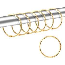 Hsyadazi Pack of 20 Curtain Rings, Curtain Rings for Opening, Shower Curtain Rings 50 mm, Metal Clips for Curtain Rods, Curtains and Shower Curtains with Snap Closure (Gold)
