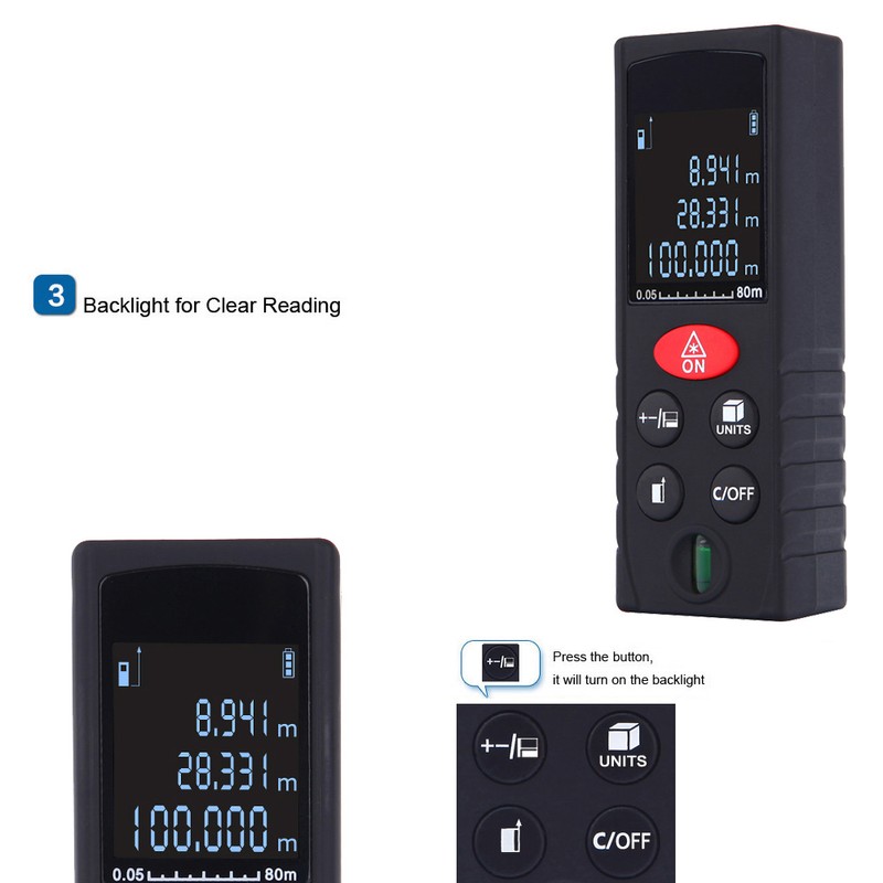 80m/262ft Mini Handheld Digital Laser Distance Meter High Precision Range