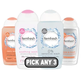 Femfresh Intimate Skin Care Wash 250ml | Pick Any 3 | Daily, Soothing, Sensitive & Fresh Variants | pH Balanced, Soap Free, Gynaecologist Tested | Gentle Feminine Wash for Daily Use