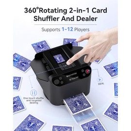 XPAW Automatic Card Shuffler and Dealer 2-in-1, 2 Deck 360° Rotating Dealing Machine for 12 Players, 4 Drawing Remotes, Rechargeable Playing Card Shuffler Machine for UNO, Poker, Phase 10(Black)