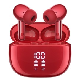 JGUG Wireless Earbuds, Bluetooth, LED Numeric Display, ENC Noise Canceling, Long Continuous Playback Time, Automatic Pairing, Hi-Fi Sound, Type-C Charging, IPX7 Water Resistance, Independent, Red
