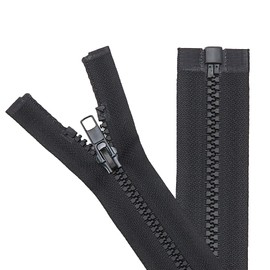 DIKAAFU 2PCS #5 Separating Jacket Zippers for Sewing Coats Jacket Zipper Black Molded Plastic Zippers Bulk (US-ZIPPER-B-2-16)