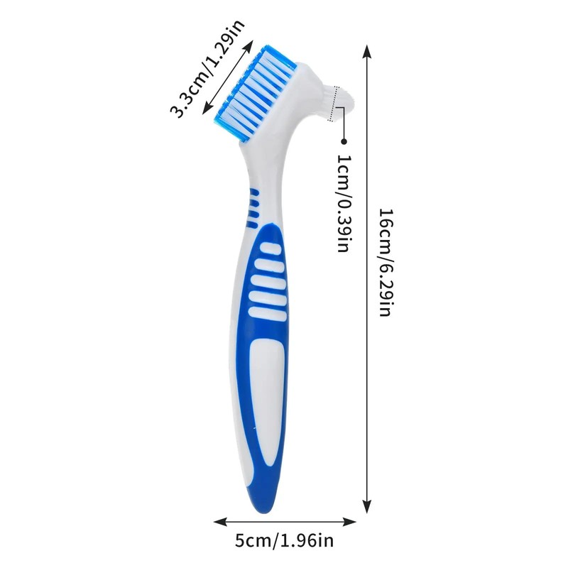 Denture Brush Hard Double Sided Multi-Layered Bristles Ergonomic Rubber Anti-Slip