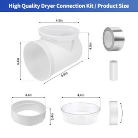 90 Degree Clothes Dryer Vent Elbow Safer Hookup Dryer Duct Connector Kit for 4 Inch Tubes, Dryer Vent Connector Elbow Kit Easy to Clean & Connect in Tight Space