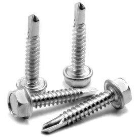 ShopXJ Drill Screws, Hex Head M4, M5, M6, Drill Screws, 6 Kaks, Hex, Drill Screws, Stainless Steel, White, 100 Pieces
