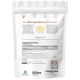 Micro Ingredients Vitamin B1 Benfotiamine 600mg Per Serving, 240 Coconut Oil Softgels | Bioavailable B Vitamins Supplement, Converted to Active Thiamine | Non-GMO, Soy Free