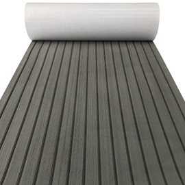 KXKZREN Boat Flooring EVA Foam Decking Sheet Faux Teak Marine Mat Non-Slip Boat Carpet Self-Adhesive Flooring for Jon Boats Motorboat RV Yacht Kayak Swim Platform 16 x 94.5 inch,10.59 sq.ft