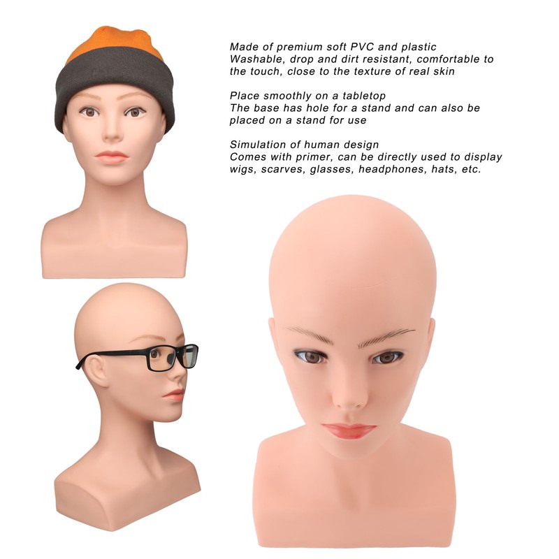 Female Bald Mannequin Head with Shoulder PVC Professional Cosmetology Face