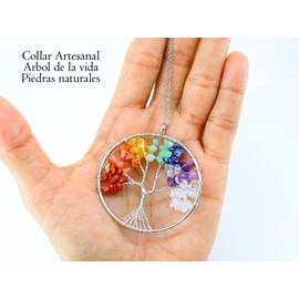 Only faith Halskette für Frauen Baum des Lebens mit Natursteinen, handgefertigt aus Edelstahl, Amulett und Schutz Reinigung 7 Chakren Meditation, Standard, Edelstahl, Quartz Lapislazuli Améthyste