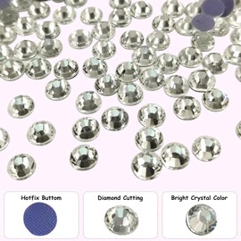 Liliume 14400 Pieces Hotfix Rhinestones SS16 Crystal Rhinestones 20 Colours 4 Sizes Round Glass Rhinestones for Clothes Shoes DIY Crafts (Crystal SS16)