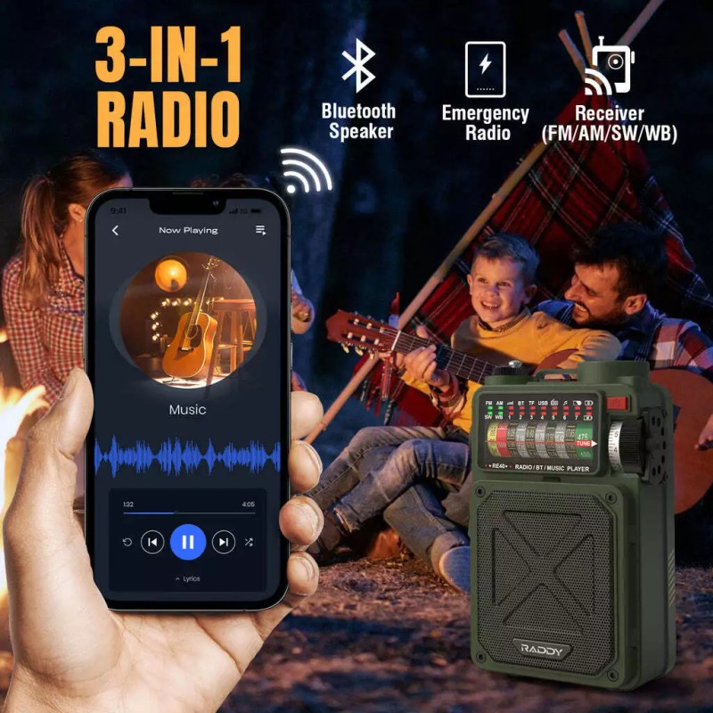 Raddy RE40 Shortwave Radio | FM/AM/SW/WB | 4000mAh | Bluetooth