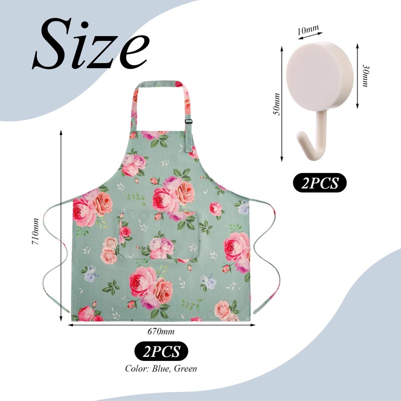CYNOSURETECH 2 Floral Pattern Aprons And 2 Hooks, Waterproof Apron,