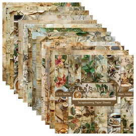 GLKTOPO 6"× 6" Scrapbook Paper Pad, 24 Sheets Coffee Latte Retro Pattern Bag Scrapbooking Decoupage Supply Cardstock for Planners Journals Background Borders Making Greeting Cards Creating Tag (R2436)