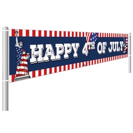 Large Happy 4th of July Banner, America Independence Day Banner, Memorial Day Decoration (9.8 x 1.6 ft)