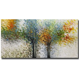 V-inspire Art, 24x48 Inch Modern Impressionist Tree art 100% Hand Painted Canvas Wall art Oil Painting Large Paintings Living Room Bedroom Wall Decoration Acrylic Paint Knife Painting
