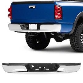 Peforway Rear Step Bumper Assembly Fits for Ram 1500 2002-2008 and for Ram 2500 3500 2003-2009 Bumper Replacement Chrome Steel without Parking Sensor Holes