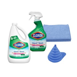 Aserson Clean-Up Cleaner, Disinfectant, Stain Remover, Trigger Spray, 32 oz. and Clean Up Refill, Fresh Scent, 64 oz Bundle with Collapsible Funnel and Microfiber Cleaning Cloth