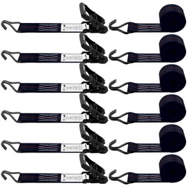 SALUINOKI 6 Pack 2 inch Ratchet Straps Heavy Duty J Hook 2 in x 15ft with Strong Ratcheting, Cargo Load Tie Down Strap 2200lbs Working Load for Trucks Black