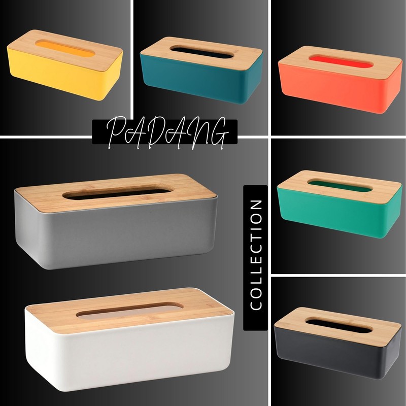 White Tissue Box Cover Padang with Bamboo Top - Elegant