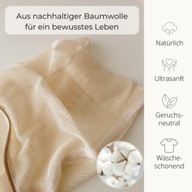 Ecoliko Cotton Laundry Net for Washing Machine, Laundry Bag Set (3 Pieces) for Bras, Baby Clothes, Delicate, Odourless & No Microfibre, Beige (S, M, L)