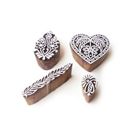 Royal Kraft Heart and Floral Hand Crafted Motif Wood Block Stamps (Set of 4)