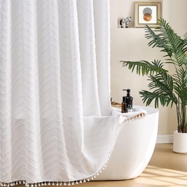 Siiluminisoy 78 Inch Shower Curtain White Shower Curtain Fabric 72x78 Shower Curtains Cloth Textured Tufted Chevron Elegant Shower Curtains Waterproof for Bathroom