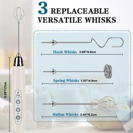 BSRGMS Milk Frother Handheld for Coffee, Electric Whisk 3 Speed Adjustable, Drink Mixer with Stainless 3 Whisks, Rechargeable Hand Frother Wand, for Latte Cappuccino Hot Chocolate Egg Beige