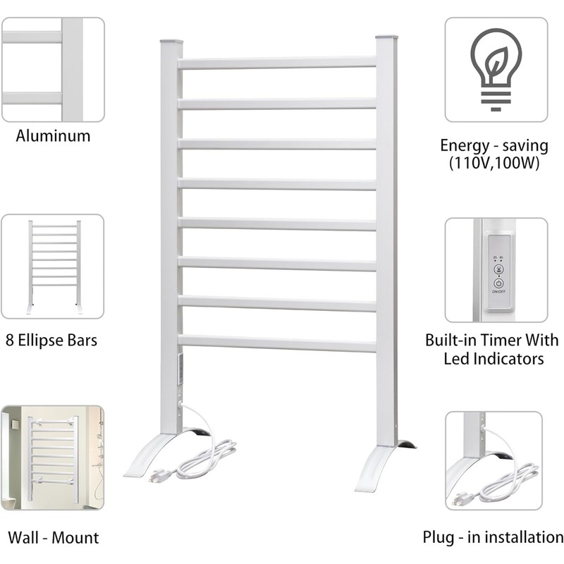 KEG Towel Warmer 8 Bars for Bathroom Freestanding or Wall