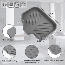 MicoYang Silicone Bathroom Soap Dishes with Drain Spout-Bathroom and Kitchen Sink Organizer,Sponge Holder,Dish Soap Tray,Perfect for Dispenser,Scrubber,Bottle,Cup on Sink or Counter-Grey 4.9"×3.2"