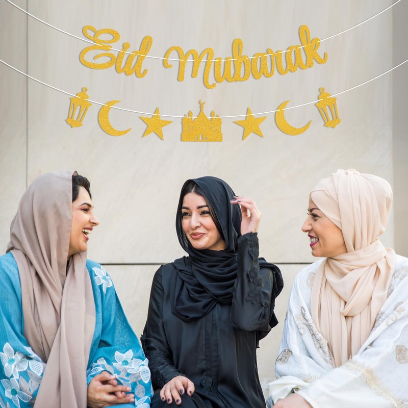 Eid Mubarak Banner - Happy Eid Party Decor, Moon and