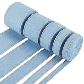 BENECREAT 10.93 Yards 5 Rolls Blue Denim Ribbon, Synthetic Cotton Jean Ribbon Craft Strip for DIY Crafts Hairclip Accessories and Sewing Decoration