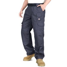 BOCOMAL Men's FR Cargo Pants Fire Resistant Pants Midweight 7.5oz 100% Cotton Gray Elastic Waist Pants