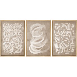 SIGNWIN Framed Canvas Print Wall Art Set Geometric Brown White Paint Collage Shapes Abstract Illustrations Modern Art Decorative Nordic Calm/Zen for Living Room, Bedroom, Office - 24"x36"x3 Natural