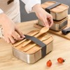 Stainless Steel Bento Lunch Box Metal Containers Wood Lid with