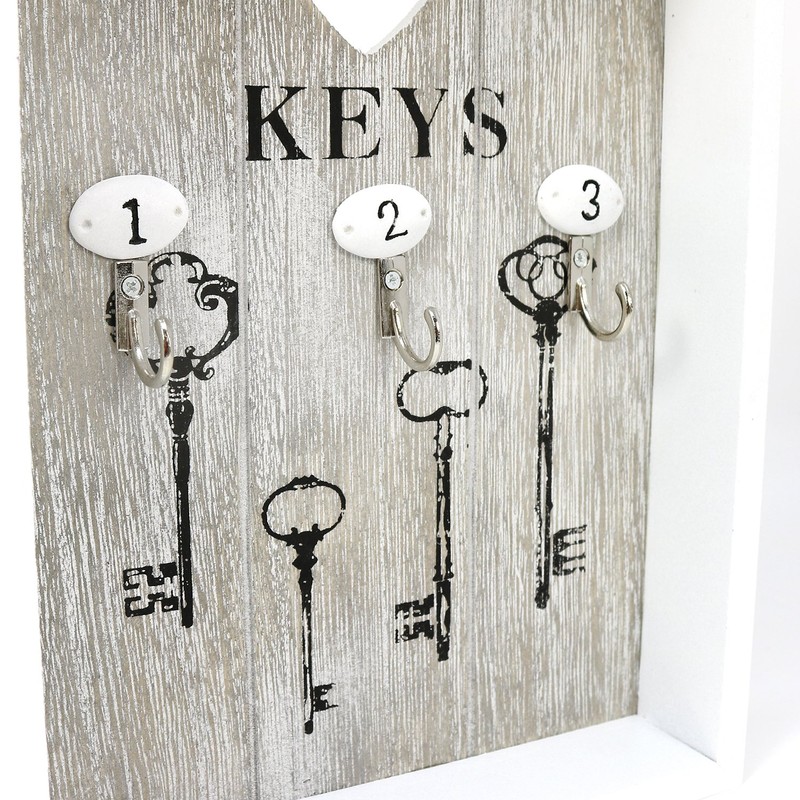 COM-FOUR® Wooden Key Cabinet with 3 Key Hooks, 25 x