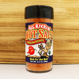 ASS KICKIN' Hot Spicy Carolina Reaper Pepper Salt – 3.4oz. Shaker Jar - Perfect Flavored Salt for Popcorn Seasoning, Margarita Salt and French Fry Seasoning - Premium Gourmet Gift