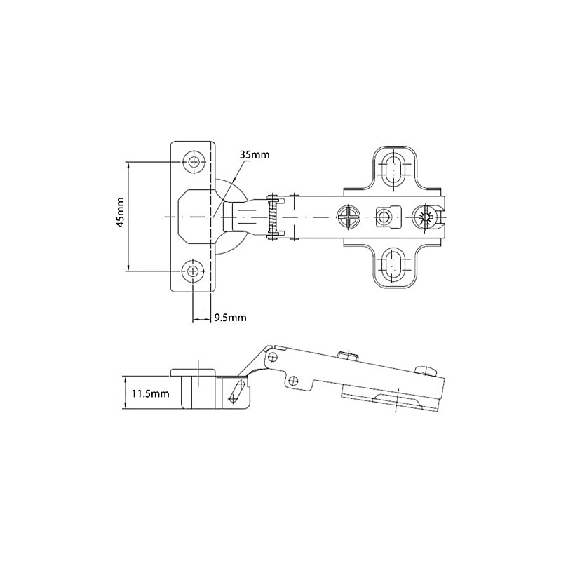 35-110_ Degrees Concealed Hinge Full Overlay Type with Mounting Plate