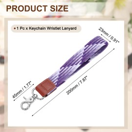 sourcing map Wrist Lanyard Keychain, 200mm Braided Wristlet Strap with Silver Clasp, Hand Key Holders Lanyard for Women Men Car Keys ID Badges Card Wallet, Gradient Purple