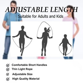 Senshuomy Adjustable Skipping Rope for Adult and Kids,Jump Rope,With Adjustable Length,Lightweight and Portable,Featuring a Comfortable Handle for Speed Jumping(Black/2 pcs)