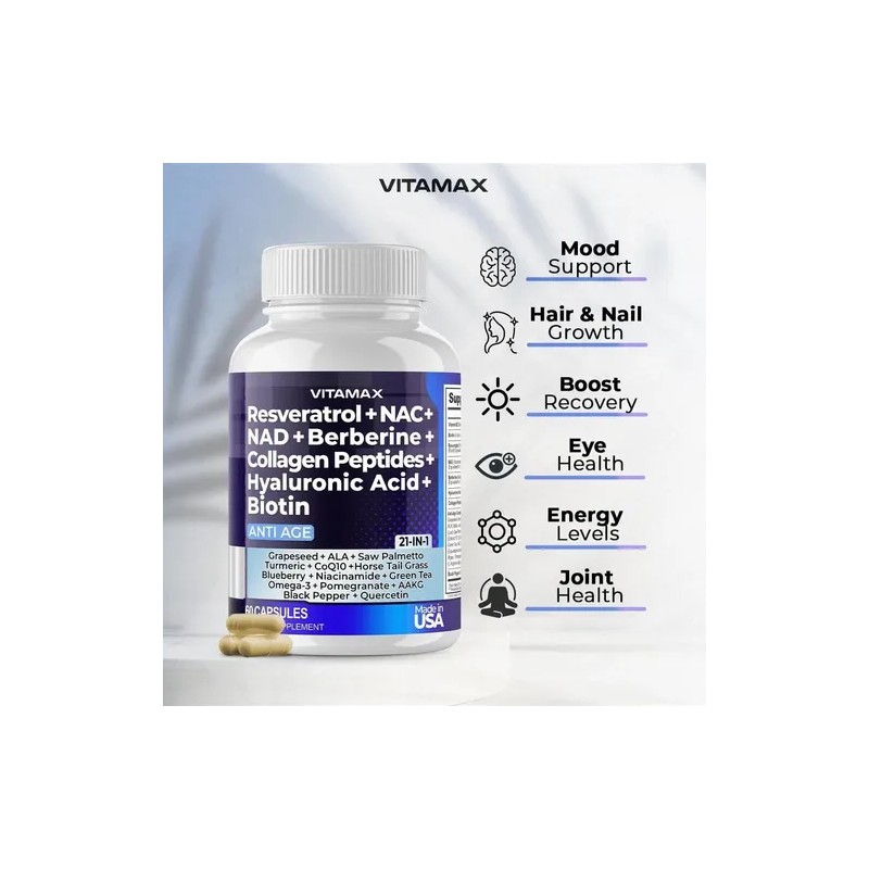 Resveratrol Nad+ Berberina + Nac + Ácido Hialurónico +biotin