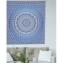 Popular Handicrafts Tapestry Wall Hanging Hippie Ombre Mandala Bohemian Hippy Psychedelic Design Indian Tapestries Bedspread 30 x 40 Inches (76 x 101 cms), Blue