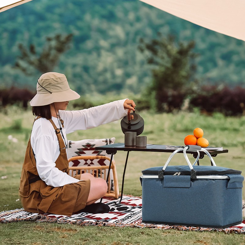 Picnic Bag Foldable Picnic Basket Insulated Comfortable Handle Ice Pockets