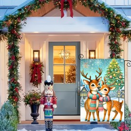 BlissYard Merry Christmas Reindeer Garden Flag, 12x18 Inch, Double-Sided Winter Deer Yard Decor, Holiday Indoor Outdoor Decoration No Flagpole
